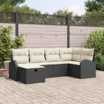 Set de canapele pentru grădină cu pernă 6 pcs Negru Rattan poli GartenMobel Dekor