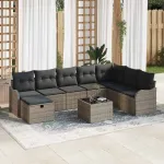 Set de canapele pentru grădină cu pernă 9 pcs Gri Rattan poli GartenMobel Dekor