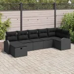 Set de canapele pentru grădină cu pernă 7 pcs Negru poliratan GartenMobel Dekor