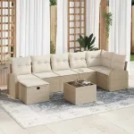 Set de canapele pentru grădină cu pernă 8 pcs Bej Rattan poli GartenMobel Dekor