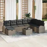 Set de canapele pentru grădină cu pernă 9 pcs Gri Rattan poli GartenMobel Dekor