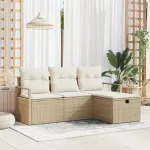 Set de canapele pentru grădină cu pernă 4 pcs Bej Rattan poli GartenMobel Dekor