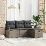 Set de canapele pentru grădină cu pernă 4 pcs Gri Rattan poli GartenMobel Dekor