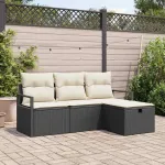 Set de canapele pentru grădină cu pernă 4 pcs Negru Rattan poli GartenMobel Dekor