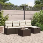 Set de canapele pentru grădină cu pernă 6 pcs Maro Rattan poli GartenMobel Dekor