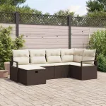 Set de canapele pentru grădină cu pernă 6 pcs Maro Rattan poli GartenMobel Dekor