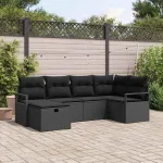 Set de canapele pentru grădină cu pernă 6 pcs Negru poliratan GartenMobel Dekor
