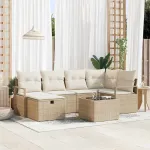 Set de canapele pentru grădină cu pernă 7 pcs Bej Rattan poli GartenMobel Dekor