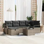 Set de canapele pentru grădină cu pernă 7 pcs Gri Rattan poli GartenMobel Dekor