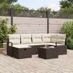 Set de canapele pentru grădină cu pernă 7 pcs Maro Rattan poli GartenMobel Dekor