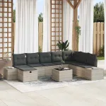 Set de canapele pentru grădină 9 pcs Gri deschis Rattan poli GartenMobel Dekor