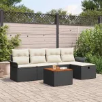 Set de canapele pentru grădină cu pernă 6 pcs Negru Rattan poli GartenMobel Dekor