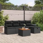 Set de canapele pentru grădină cu pernă 6 pcs Negru Rattan poli GartenMobel Dekor