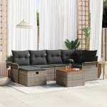 Set de canapele pentru grădină cu pernă 7 pcs Gri Rattan poli GartenMobel Dekor