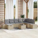 Set de canapele pentru grădină cu pernă 9 pcs Bej Rattan poli GartenMobel Dekor