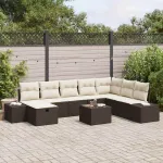 Set de canapele pentru grădină cu pernă 9 pcs Maro Rattan poli GartenMobel Dekor