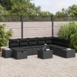 Set de canapele pentru grădină cu pernă 9 pcs Negru Rattan poli GartenMobel Dekor
