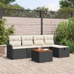 Set de canapele pentru grădină cu pernă 6 pcs Negru Rattan poli GartenMobel Dekor