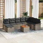 Set de canapele pentru grădină cu pernă 9 pcs Gri Rattan poli GartenMobel Dekor