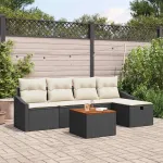 Set de canapele pentru grădină cu pernă 6 pcs Negru Rattan poli GartenMobel Dekor