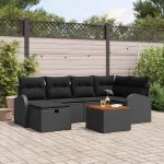 Set de canapele pentru grădină cu pernă 7 pcs Negru Rattan poli GartenMobel Dekor