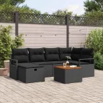 Set de canapele pentru grădină cu pernă 7 pcs Negru Rattan poli GartenMobel Dekor