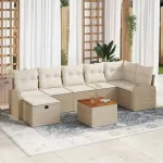 Set de canapele pentru grădină cu pernă 8 pcs Bej Rattan poli GartenMobel Dekor