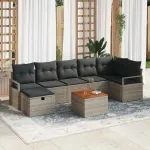 Set de canapele pentru grădină cu pernă 8 pcs Gri Rattan poli GartenMobel Dekor