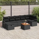 Set de canapele pentru grădină cu pernă 8 pcs Negru Rattan poli GartenMobel Dekor