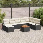 Set de canapele pentru grădină cu pernă 9 pcs Negru Rattan poli GartenMobel Dekor