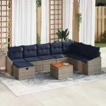Set de canapele pentru grădină cu pernă 9 pcs Gri Rattan poli GartenMobel Dekor