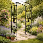 Pergola decorativa pentru gradina, suport plante cataratoare, structura otel, 114x45x208 cm, negru