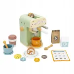 Set cafenea din lemn pentru copii cu espressor si accesorii, multicolor, 20 cm