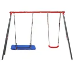 Leagăn de grădină dublu cu scaun și cuib barză, cadru metalic 290x180x200 cm