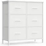 Comodă SONGMICS albă cu 6 sertare textile și blat MDF, 77x30x74 cm