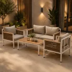 Set mobilier de grădină Belgrad 4 piese, cu perne, aluminiu și polywood, bej