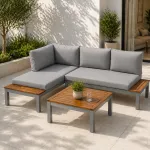 Set mobilier de gradina modular Bohito cu perne, 2 canapele si masa, gri