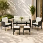 Set mobilier de grădină Vaduz 6 piese cu ratan sintetic și masă din sticlă