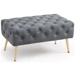 Taburet Madrid, tapitat cu catifea, tip banca, cu picioare metalice, 80x42x41 cm, gri