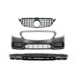 Bara Fata Completa cu Difuzor si Ornamente Evacuare Mercedes C-Class W205 S205 AMG Sport Line (2014-2020) C63S Design