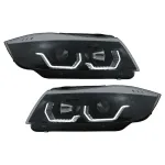 Faruri LED 3D Angel Eyes negre pentru BMW Seria 3 E90 E91 LHD 2005-2008