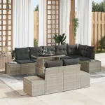 Set de canapele pentru grădină 9 pcs Gri deschis Rattan poli GartenMobel Dekor