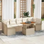 Set de canapele pentru grădină 8 pcs Bej Rattan poli GartenMobel Dekor