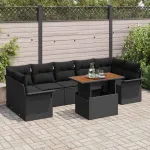 Set de canapele pentru grădină 8 pcs Negru Rattan poli GartenMobel Dekor