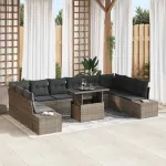 Set de canapele pentru grădină cu pernă 11 pcs Gri poliratan GartenMobel Dekor