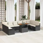 Set de canapele pentru grădină 9 pcs Negru Rattan poli GartenMobel Dekor