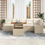 Set de canapele pentru grădină 7 pcs Bej Rattan poli GartenMobel Dekor