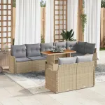 Set de canapele pentru grădină 9 pcs Bej Rattan poli GartenMobel Dekor