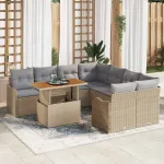 Set de canapele pentru grădină 9 pcs Bej Rattan poli GartenMobel Dekor