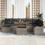 Set de canapele pentru grădină 9 pcs Gri Rattan poli GartenMobel Dekor